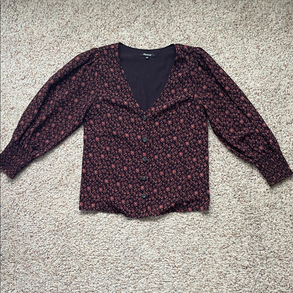 Madewell Georgette Smocked Sleeve Floral Button-Up Blouse